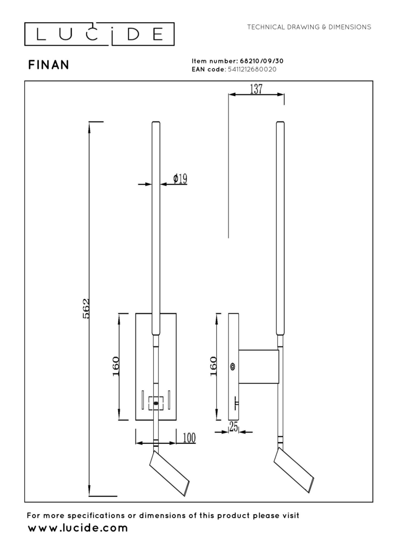 Lucide FINAN - Nástenné svietidlo - LED - 2700K - S USB nabíjacím bodom - Čierna